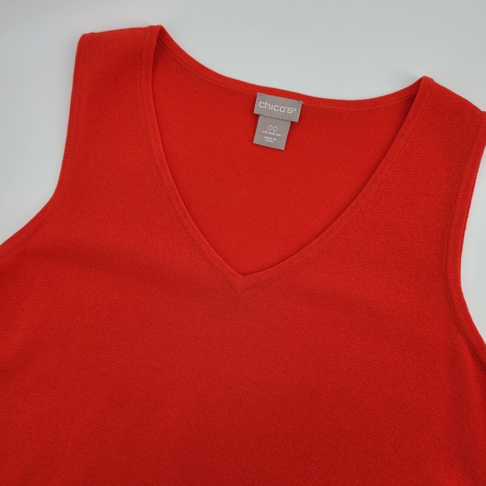 Chico's Womens Persimmon Orange VNeck Tank Sweater Sleeveless Knit Top 00 XS New